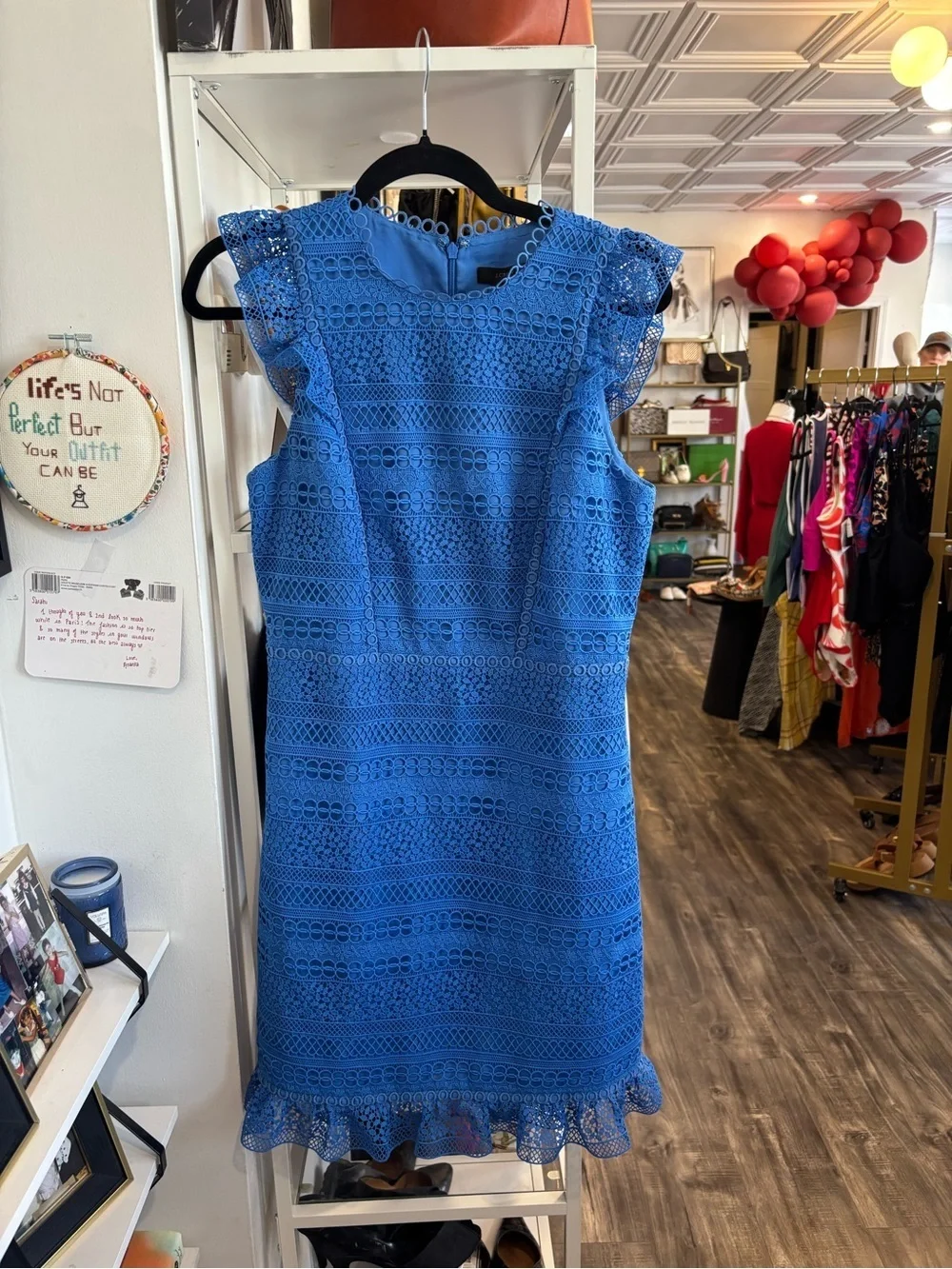 J. Crew Cobalt Crochet Midi Dress with Ruffle Details